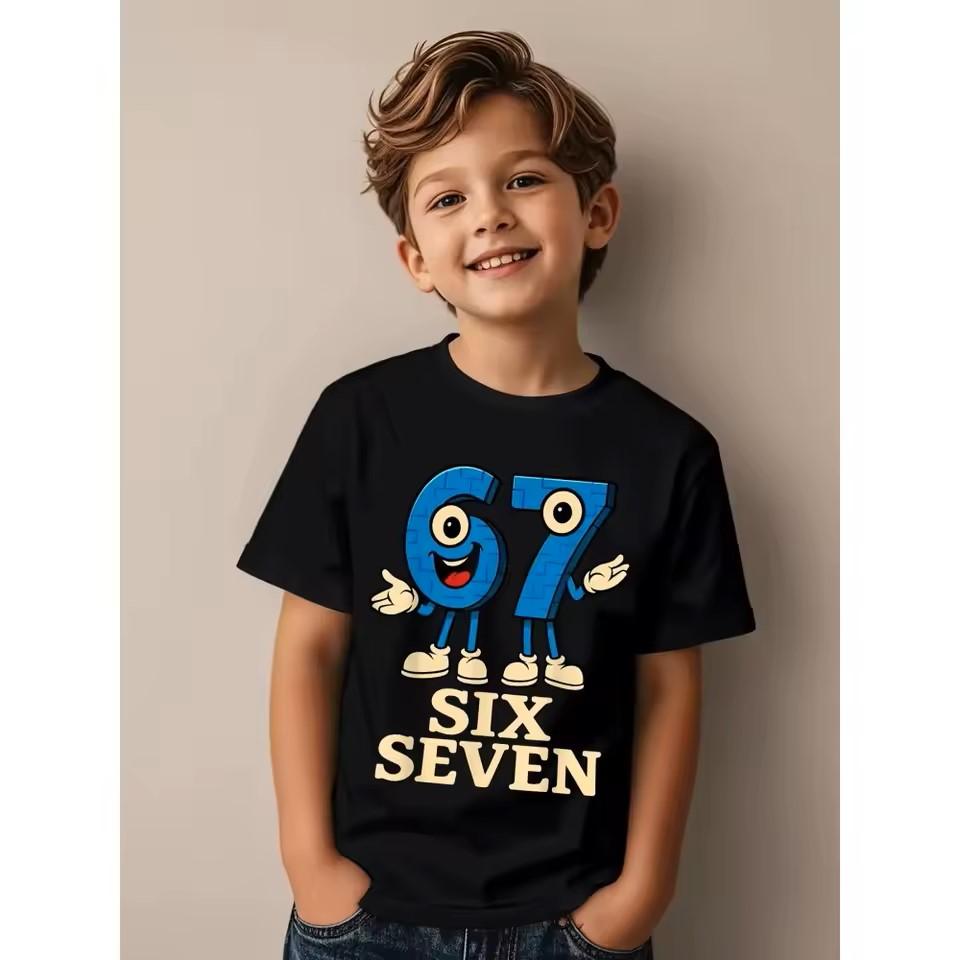 Boys 7th Birthday TShirt Number 67 Lightning Design Crew Neck Short Sleeve Party Outfit Suitable for 7YearOlds