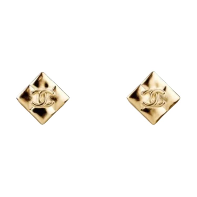 Chanel 24K New Diamond Double C Logo Earrings Women Earrings Gold AB-24K-120