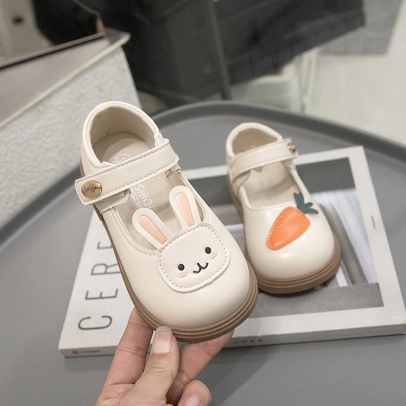 Kids Flats Non-slip Soft Sole Toddle Girls Princess Shoes Cute Rabbit 2025 New Fashion Children Leather Shoes Round Toes Sweet