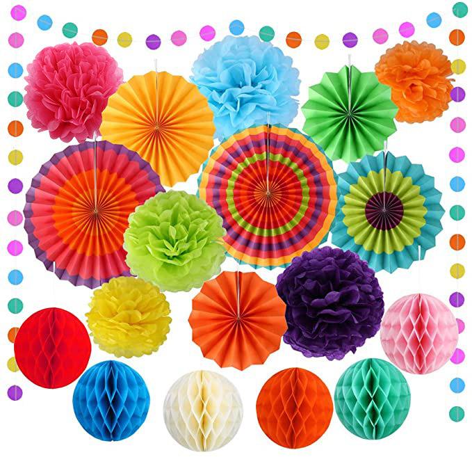 Вечеринка День рождения Украшение Оформление Бумажный веер Цветок Сотовый шар Бумажный шар-цветок Чехол для воздушного шара Оформление на день рождения ребенка