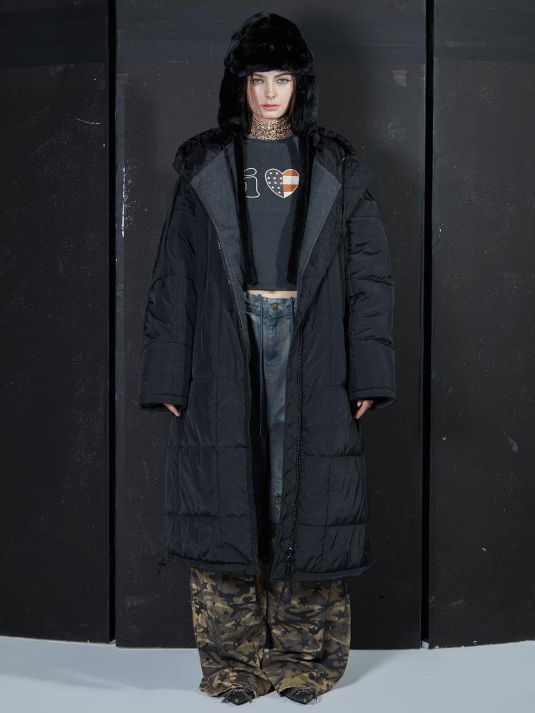GATELESS Gl Long Padded Coat-Black