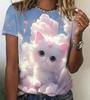Модные летние футболки с 3D-принтом с изображением животных из мультфильмов и кошек, женская уличная одежда, повседневные футболки с коротким рукавом и круглым вырезом, большие футболки, топы, одежда