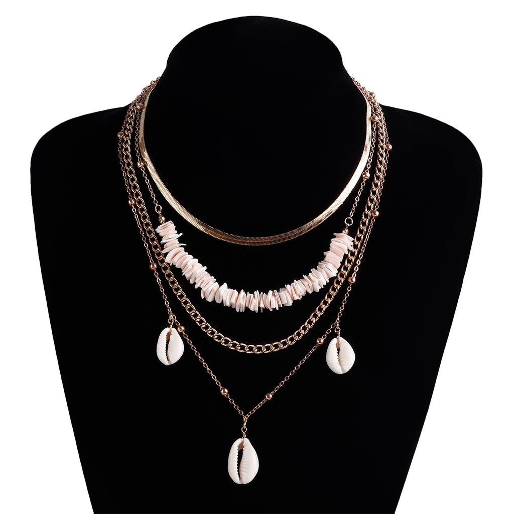 Ожерелье, Многослойная пляжная цепочка из бусин из битого ракушечника, Подвеска, Цепочка на шею, Женское ожерелье