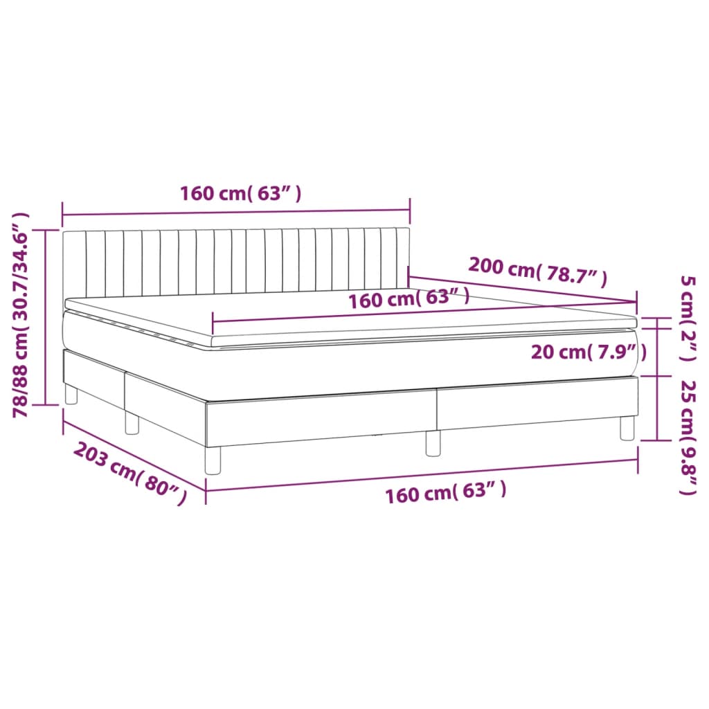 Box Spring Bed with Mattress Light Grey 160x200 cm Velvet