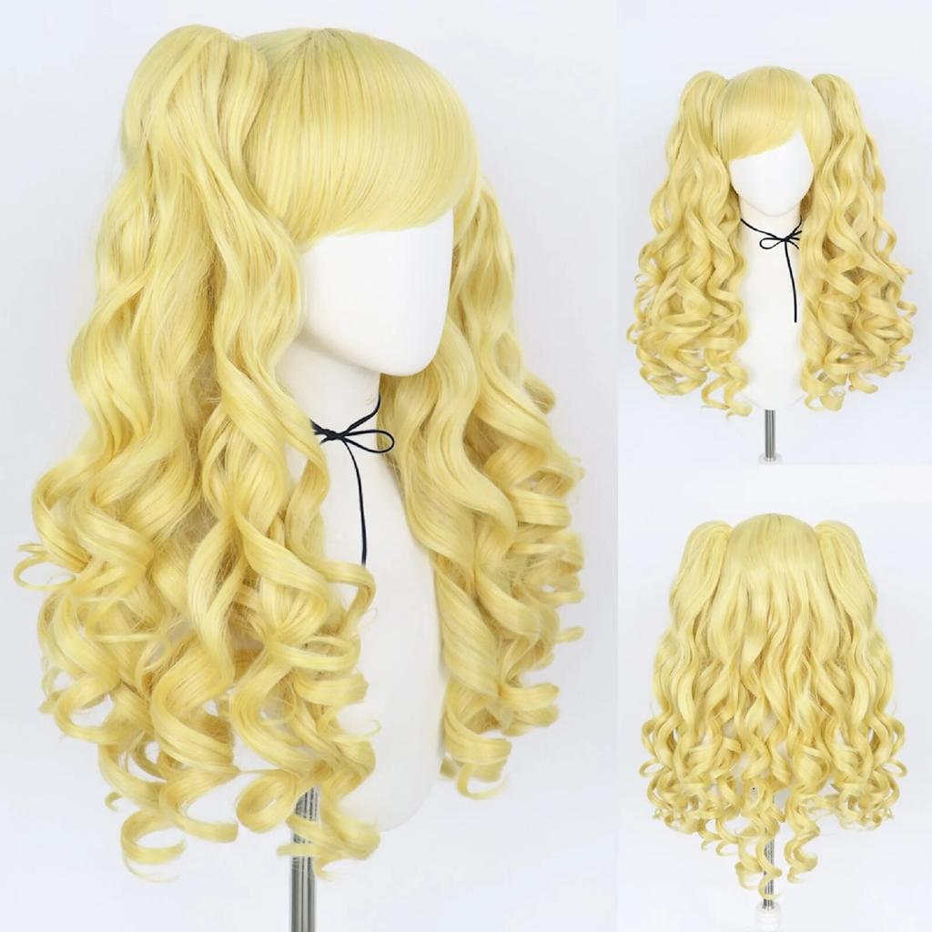Парик для косплея Синтетический длинный цветной вьющийся парик для косплея Лолиты для девочек с двойными хвостиками и 1 шапочкой для парика