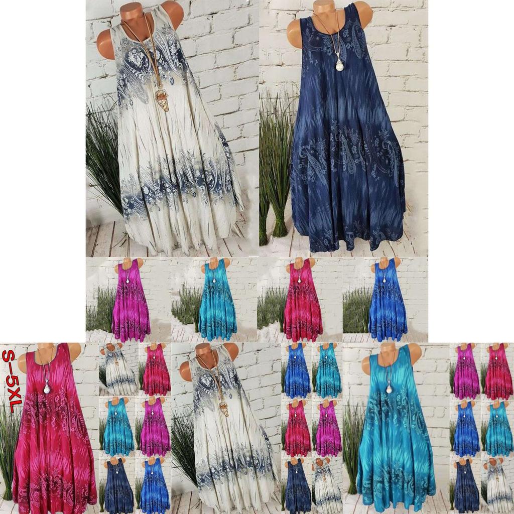 Удобное женское летнее миди-платье без рукавов с цветочным принтом большого размера для повседневной пляжной носки