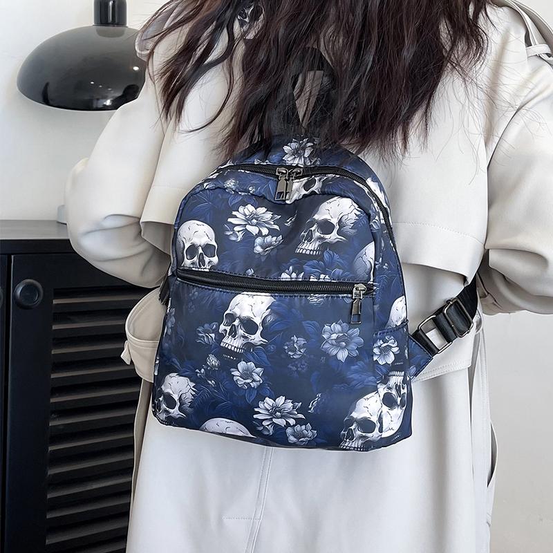 Ghost Skull Print Backpack Computer Laptop Shoulder Bag Halloween Oxford School Bag for Women GirlsTravel Daypack KTY