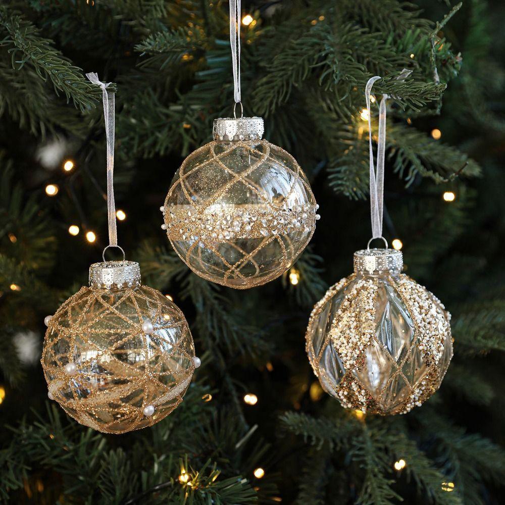 8cm Christmas Ornaments Ball Plastic Golden border Christmas ornaments Hanging grid painted Glitter Christmas Ball Pendant
