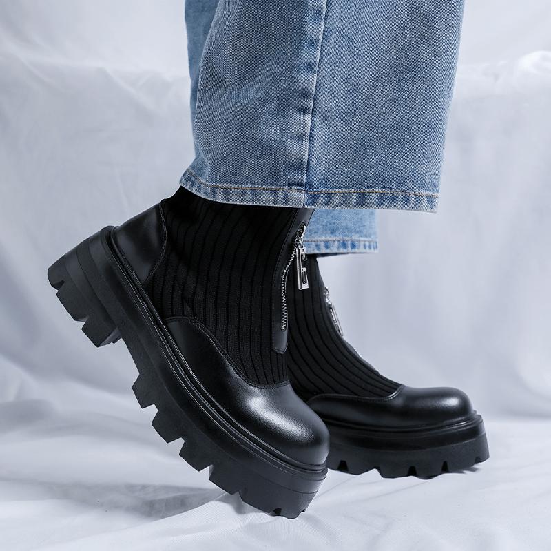 Модная обувь на толстой подошве мужская мода уличный британский стиль повседневная вечеринка ежедневный ночной клуб черно-белая обувь увеличивающая рост