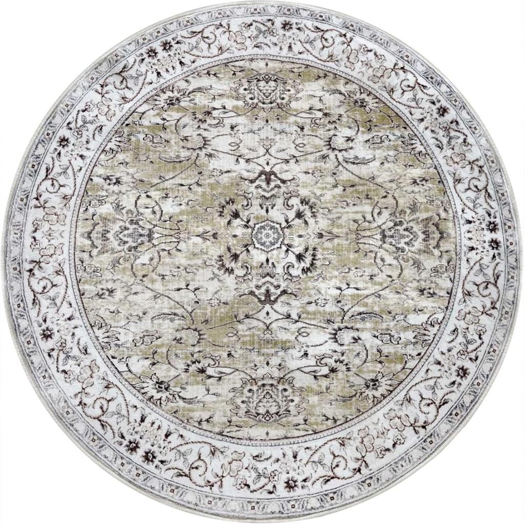Luxury Floral Round Area Rug Vintage Bohemian Style for Living Room Bedroom Decor Soft Non-Slip Carpet