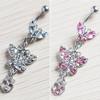 Fashion Rhinestone Butterfly Dangle Belly Navel Curved Button Barbell Ring