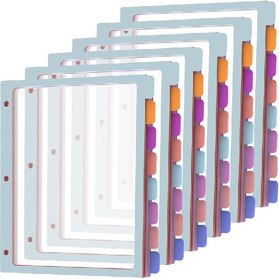 HABGP 2 Set 8 Tab Binder Dividers for 3 Ring, Plastic Binder Dividers with Tabs Letter Size Multicolor, Pastel Colors 3 Hole Punch Clear Page Folder