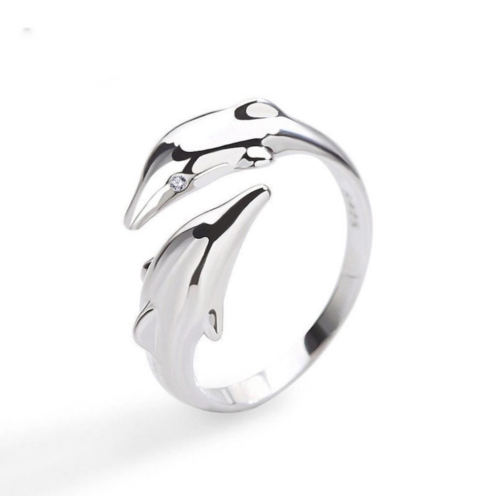 Minimalist Double Dolphin Finger Rings For Women Men Exquisite Zircon Sea Animal Fish Opening Ring Wedding Party Jewelry