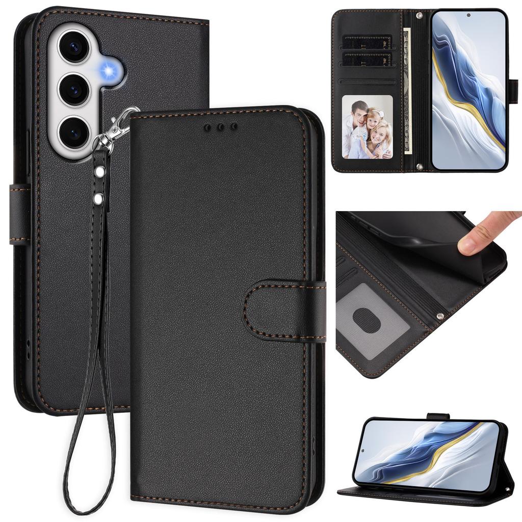 For Samsung Galaxy S24 FE Leather Case Wallet Stand Phone Cover with Wrist Strap