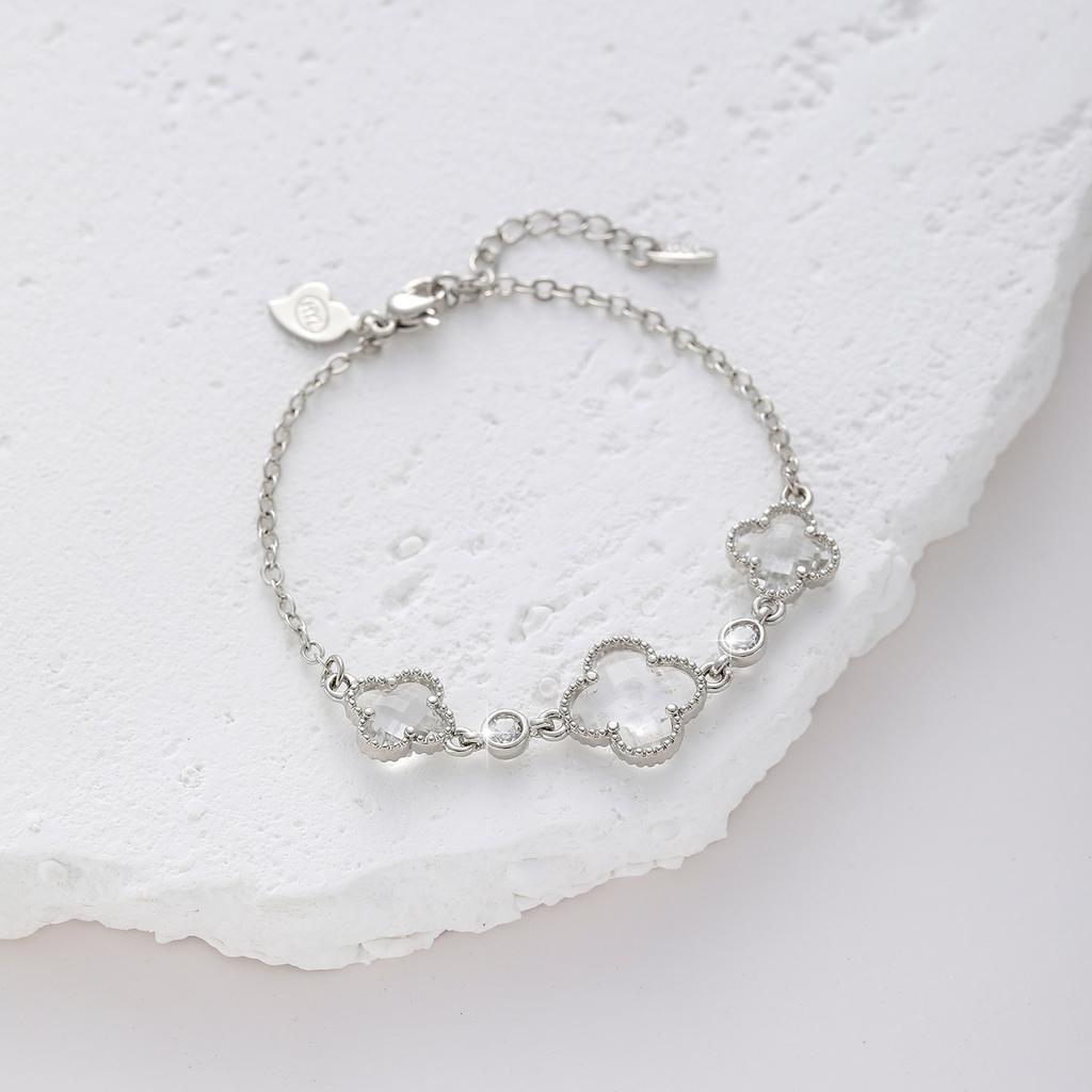 Двусторонний браслет-клевер женский медный с золотым покрытием и цирконом, цветочные украшения