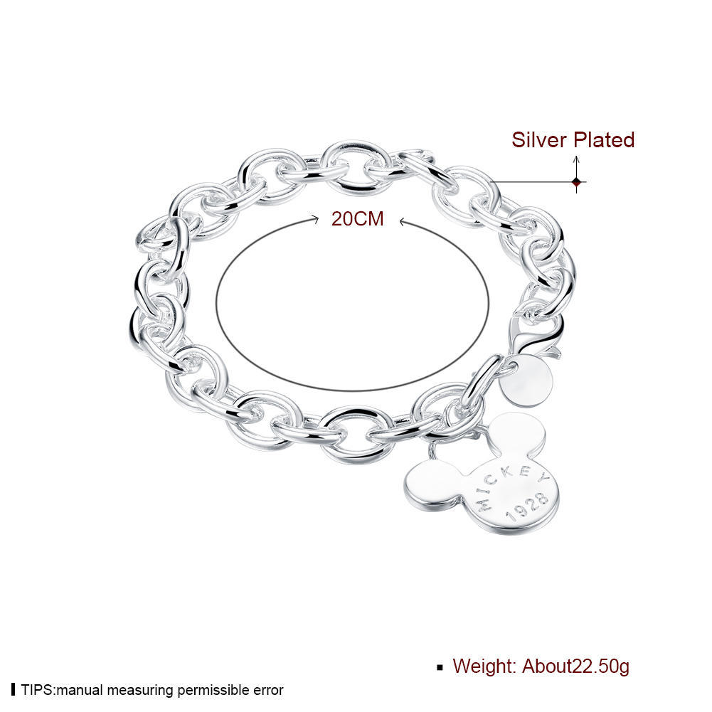 S925 Silver Mickey Mouse Pendant Bracelet 8 Inches 20cm Women Girls Valentine Wedding Jewelry Gift