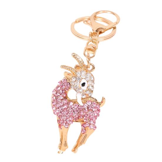 Keychain Alloy Electroplated Three-Dimensional Goat Key Chain with Colorful Rhinestones Lobster Clasp Key Ring Bag Accessories