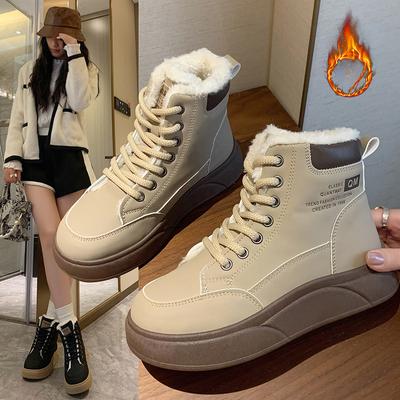 Женские теплые зимние ботинки на толстой платформе, удобные зимние ботинки из искусственной кожи, легкие нескользящие короткие ботинки с подкладкой из искусственного меха для женщин