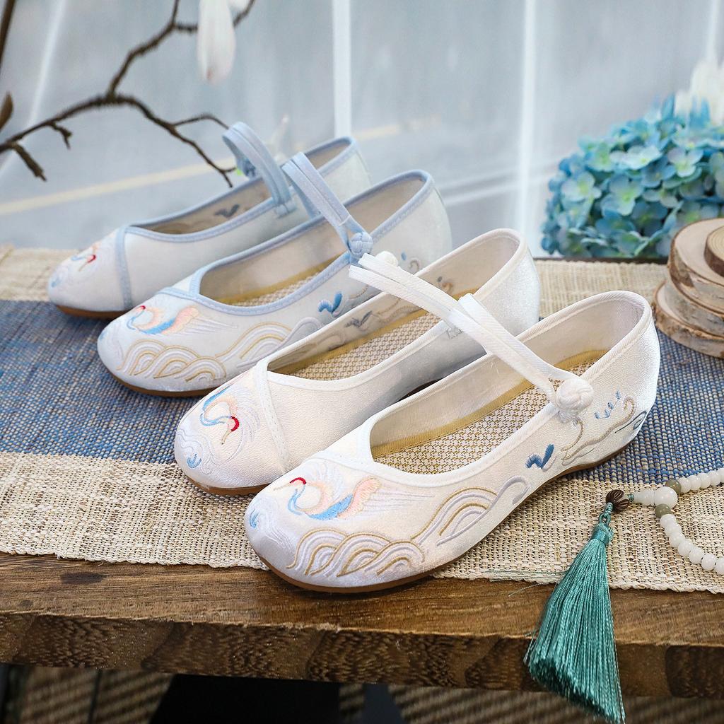 Сяньлу, новый летний продукт, элементы Хан, мерсеризованный сатин, ретро ципао, туфли для старинного платья, туфли для ханьфу, женские туфли-лодочки.