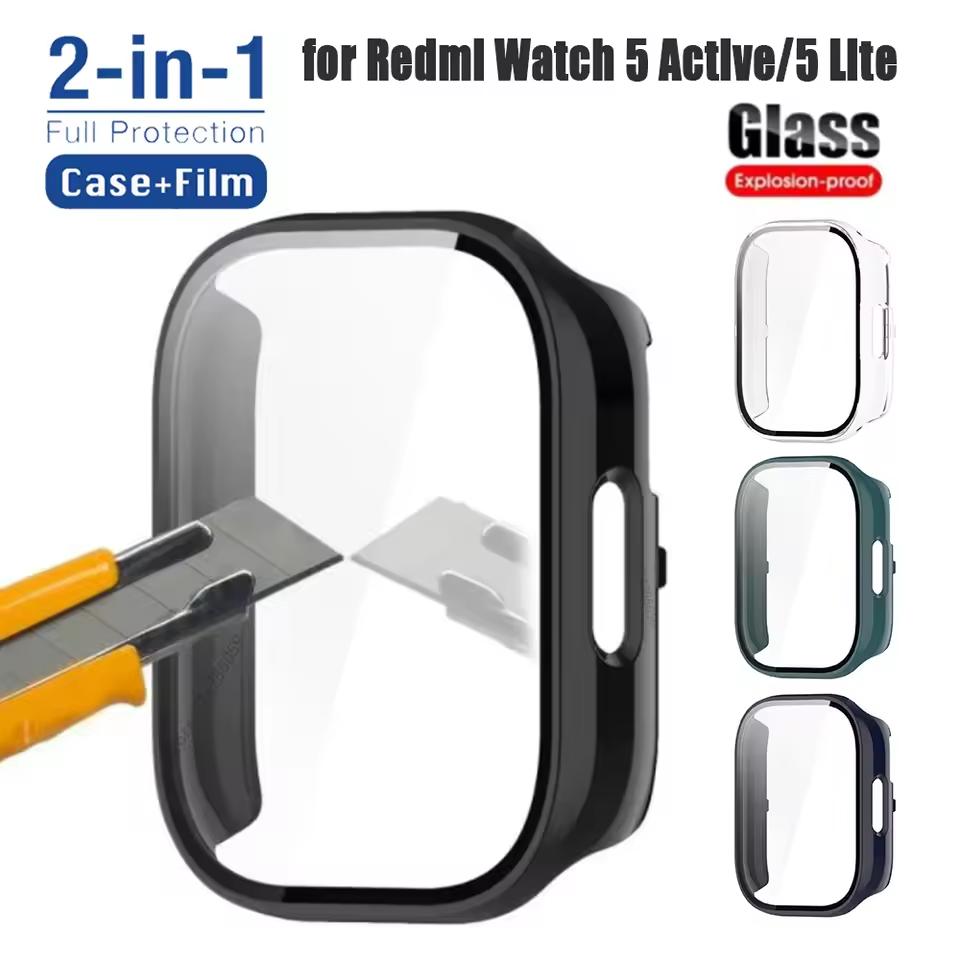 Чехол для корпуса + Закаленное стекло для умных часов Redmi Watch 5 Active Защитная пленка от царапин Бампер Защитный чехол для Redmi Watch 5 Lite