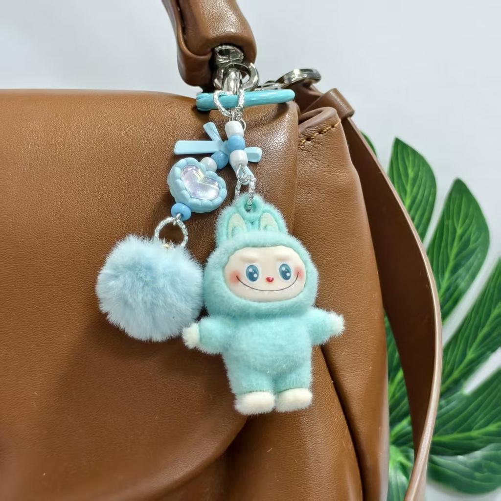 Labubu Cloth Cute Grain Standing Flocking Labubu Bag Couple Car Keychain Decorative Pendant Mobile Phone Chain