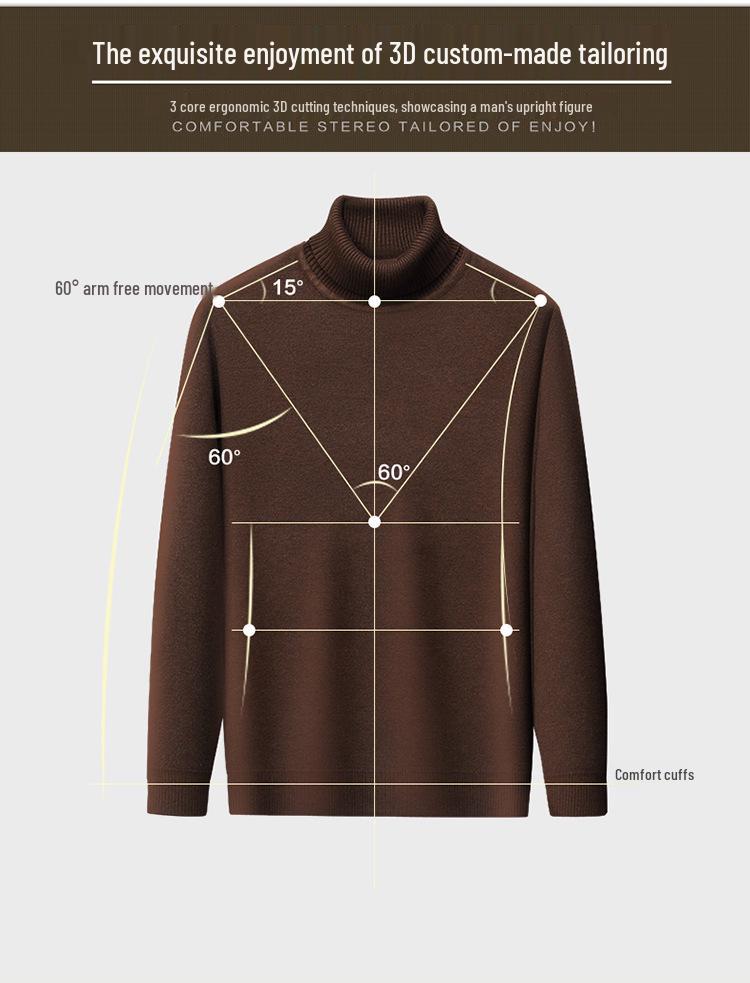 Мужской вязаный свитер с высоким воротником из смесовой шерсти с подкладкой из бархатного флиса