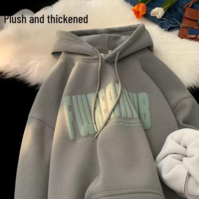 Мужская толстовка с капюшоном в стиле ретро American Letter, утолщенная повседневная куртка для осени/зимы