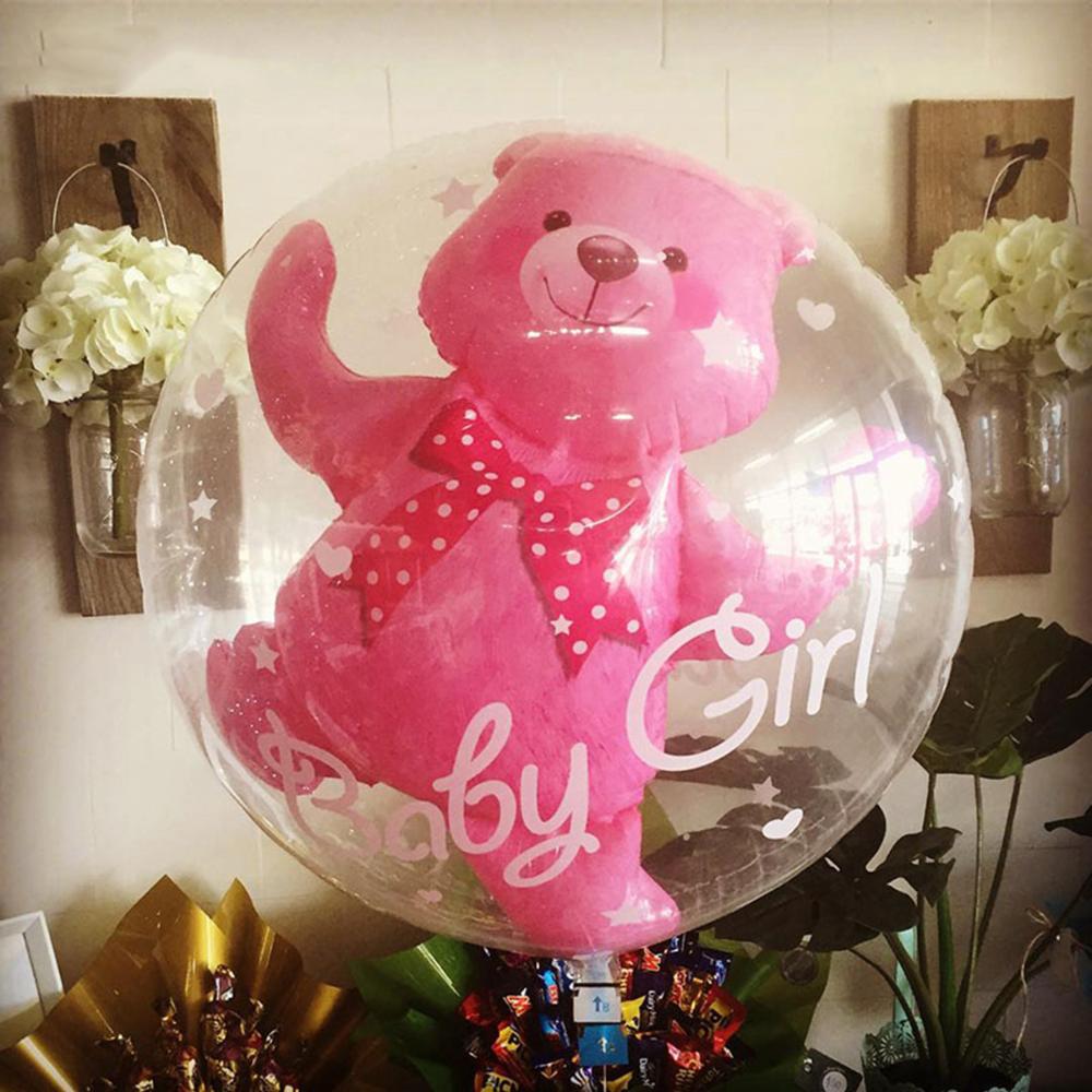 Прозрачные синие розовые фольгированные воздушные шары с изображением пола на день рождения для маленьких мальчиков и девочек, воздушные шары с медведем