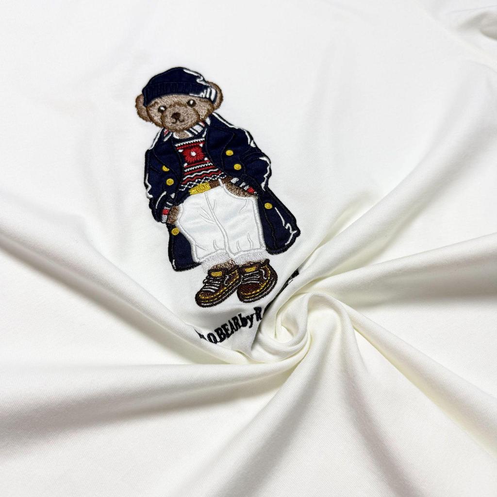 RL High-Quality Scannable Little Bear Embroidered Cotton T-Shirt with Round Hat, Windbreaker Insert Pocket, Short Sleeve - 25 New Styles