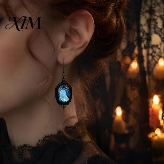 Decorative Commemorative Jewelry Gothic Ghost Earrings, Vintage Style Matte Black Alloy Dangle Victorian Halloween for Women Daily And Party