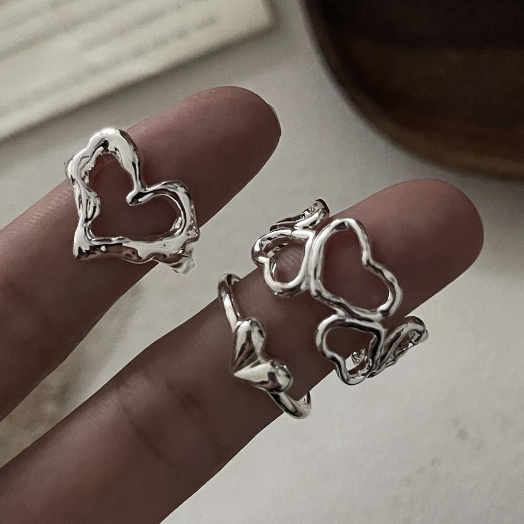 925 Sterling Silver Rings for Women Couple Minimalist Handmade Simple Hollow Heart Ring Party Jewelry Gift Prevent Allergy