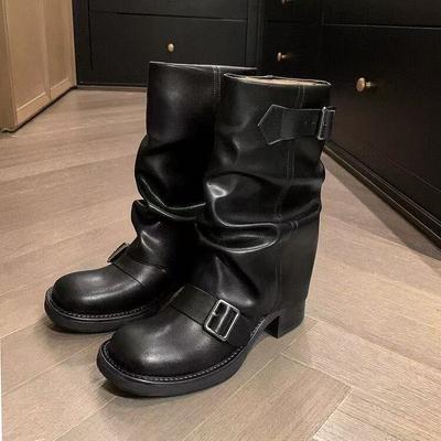 2025 Новые сапоги большого размера Сапоги-чулки для полных ног Женские осенние туфли Женские брюки Сапоги на высоком каблуке Ботинки Мартин