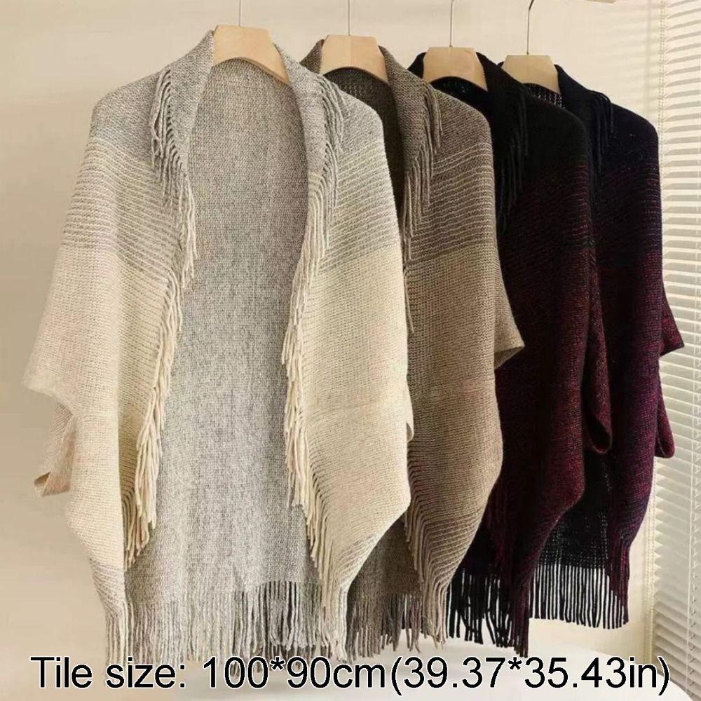 Stripe Knitted Shawl Bohemian Wraps Scarf Coat Luxury Cloak Scarves For Women