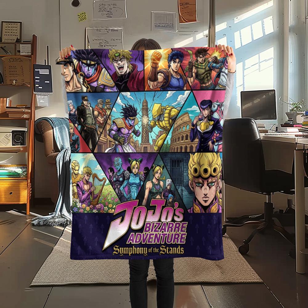 1PC Jojos Bizarre Adventure Patterned Flannel Blanket Suitable For All Seasons For Home Decor Warmth And Comfort Gifts Holiday Present