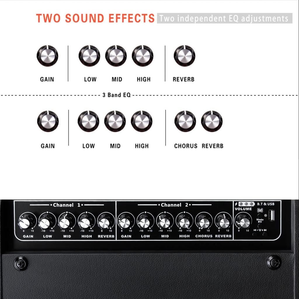 Coolmusic BP80 Усилитель для акустической гитары Портативный усилитель BT 6 3 полосы Черный - 100 Вт, Входы, Эквалайзер,