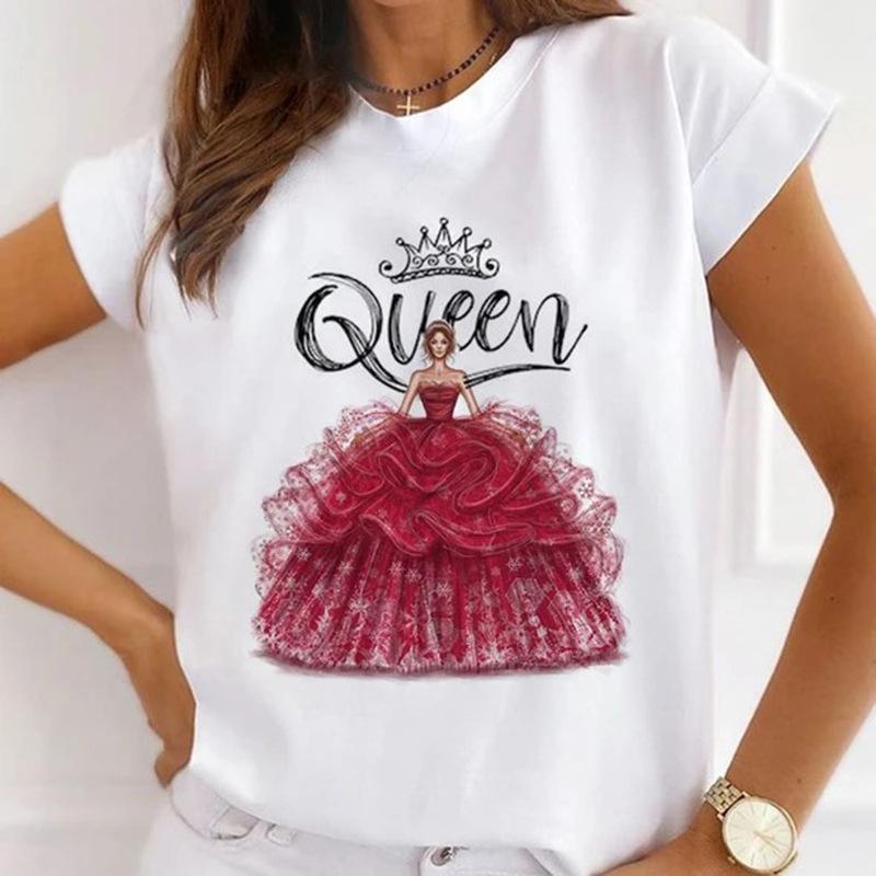 Summer Round Neck 3D Queen Pattern Print Top Fashionable Casual Short Sleeved Women's T-shirts
