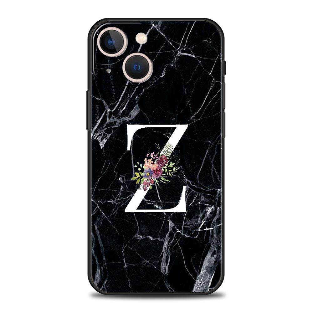 Буквы Цветок Английский Мраморный Чехол для Телефона Для iPhone 17 16 15 Pro Max 11 12 13 14 7 8 Plus SE 2020 X XR XS Чехол Мягкий Черный
