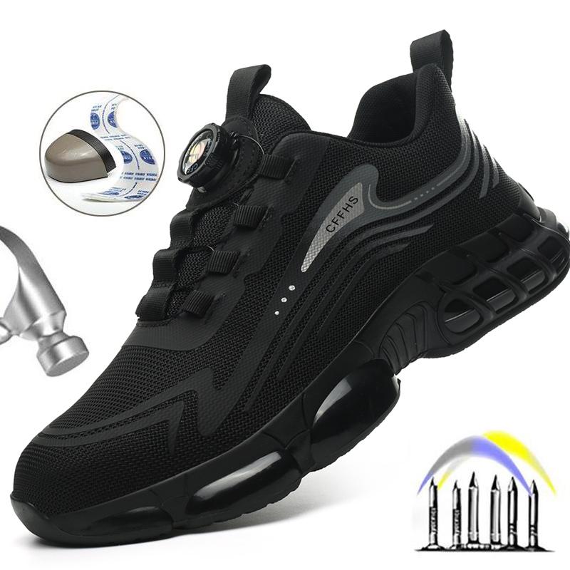 Кроссовки рабочие с вращающейся пряжкой защитная обувь устойчивая к проколам обувь со стальным носком мужская неразрушимая обувь нескользящие ботинки