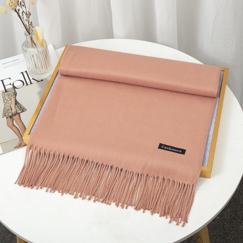Scarf Women's Winter Monochrome Imitation Cashmere, Warm and Thickened Long Summer New Air-conditioning Fringed Large Shawl