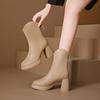 Мода 2024 Осень/Зима Новый Стиль Французские Сапоги На Высоком Каблуке Женские Круглые Сапоги Для Похудения Утолщенные Короткие Голые