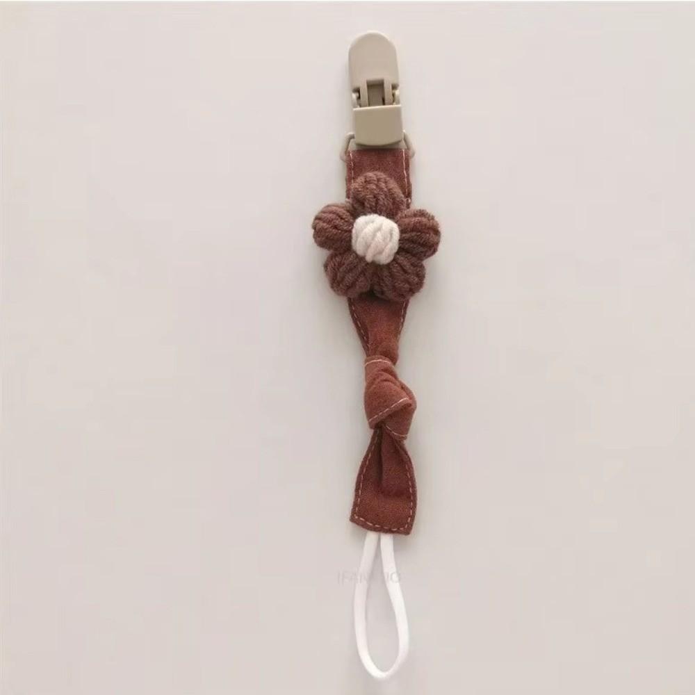 Plastic Flower Dummy Nipple Holder Plaid Embroidery Pacifier Clips Retro Baby Pacifier Chain Girls