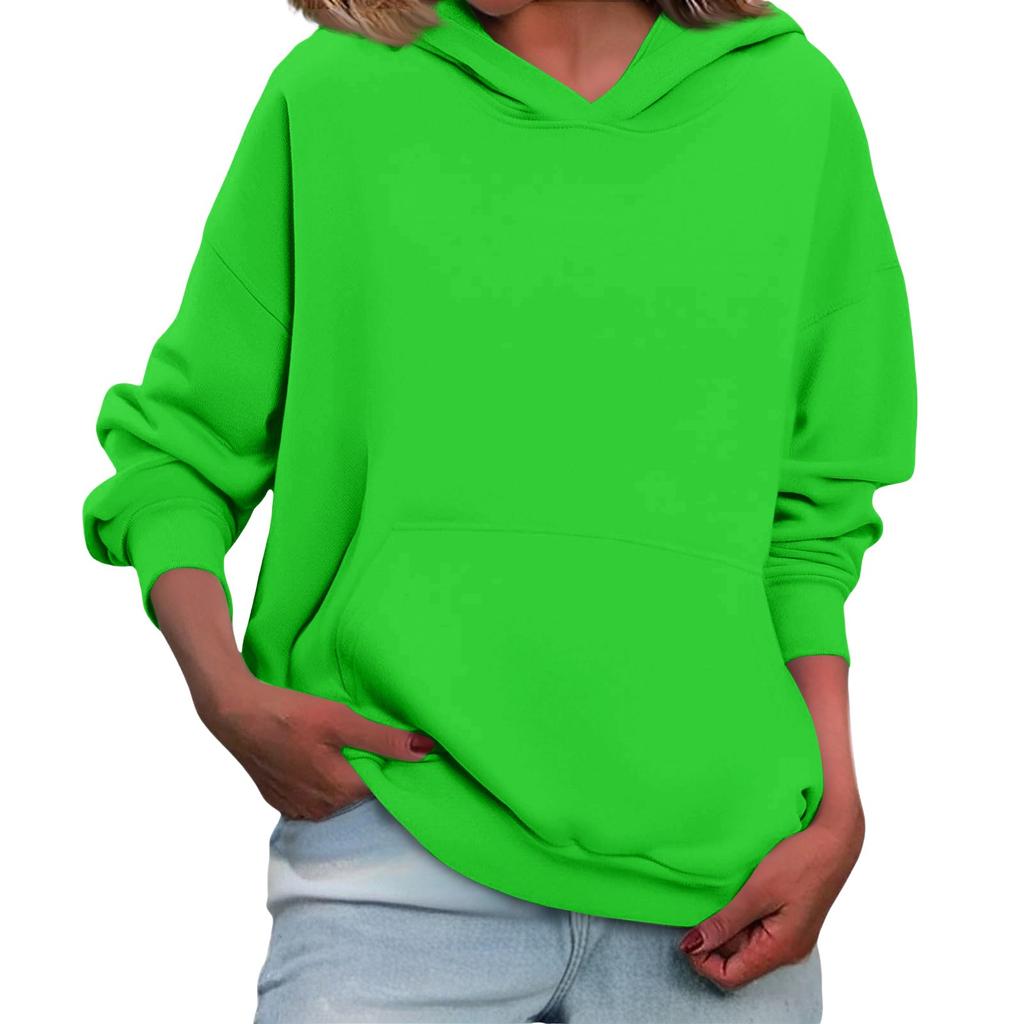 Women's Loose Long Sleeved Solid Color Casual Fleece Pullover Hooded Sweatshirt