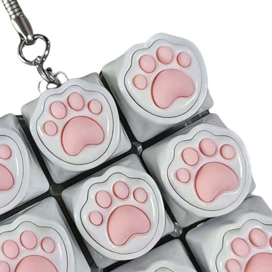 Cat Paw Keyboard Fidget Toy 9-in-1 LED Light-up Keyboard Keychain Decompression Button Finger Clicker Toy Work Travel Stress Relief Desk