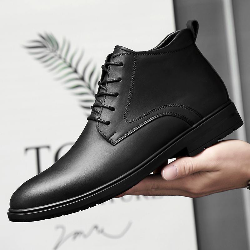 Genuine Leather Mens Boots Casual Business Oxford Shoes Male Adult Fall Winter Fashion Warm Outdoor Snow Shoes Dress Basic Boots