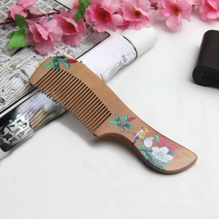1Pcs Natural Mahogany Comb Women Men Home Travel Wood Anti-static Fine-tooth Comb Wooden Handles