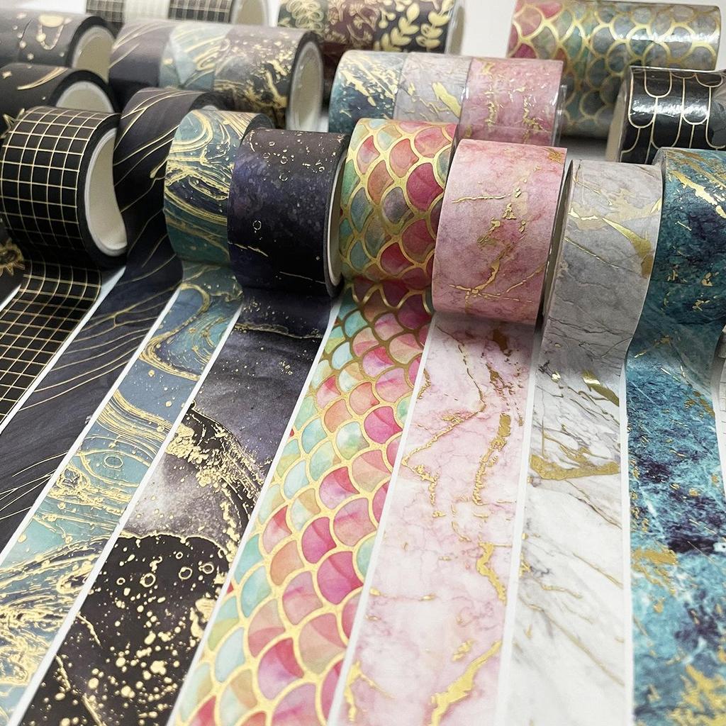 3 шт., набор лент Васи из золотой фольги, 15 мм, 20 мм, мультикамень, звезда, цветочный узор, клейкая маскирующая лента, декоративные наклейки, дневник