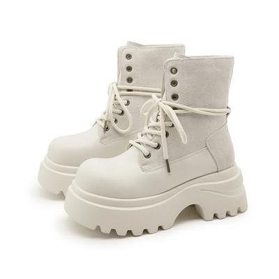 Модные новые женские ботильоны и полусапожки на толстой подошве, повседневные ботинки, женские мотоциклетные ботинки большого размера с круглым носком