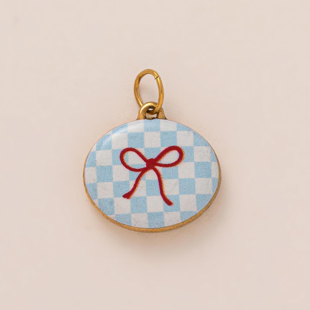 Stainless steel dopamine printed pendant DIY necklace, small flower strawberry house bow, cherry gold-plated color preservation