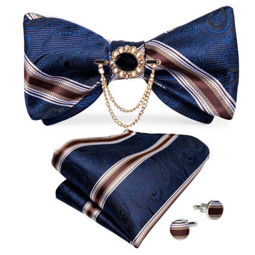 Мужской шелковый галстук-бабочка, регулируемый синий галстук-бабочка, набор запонок с цветочным принтом пейсли