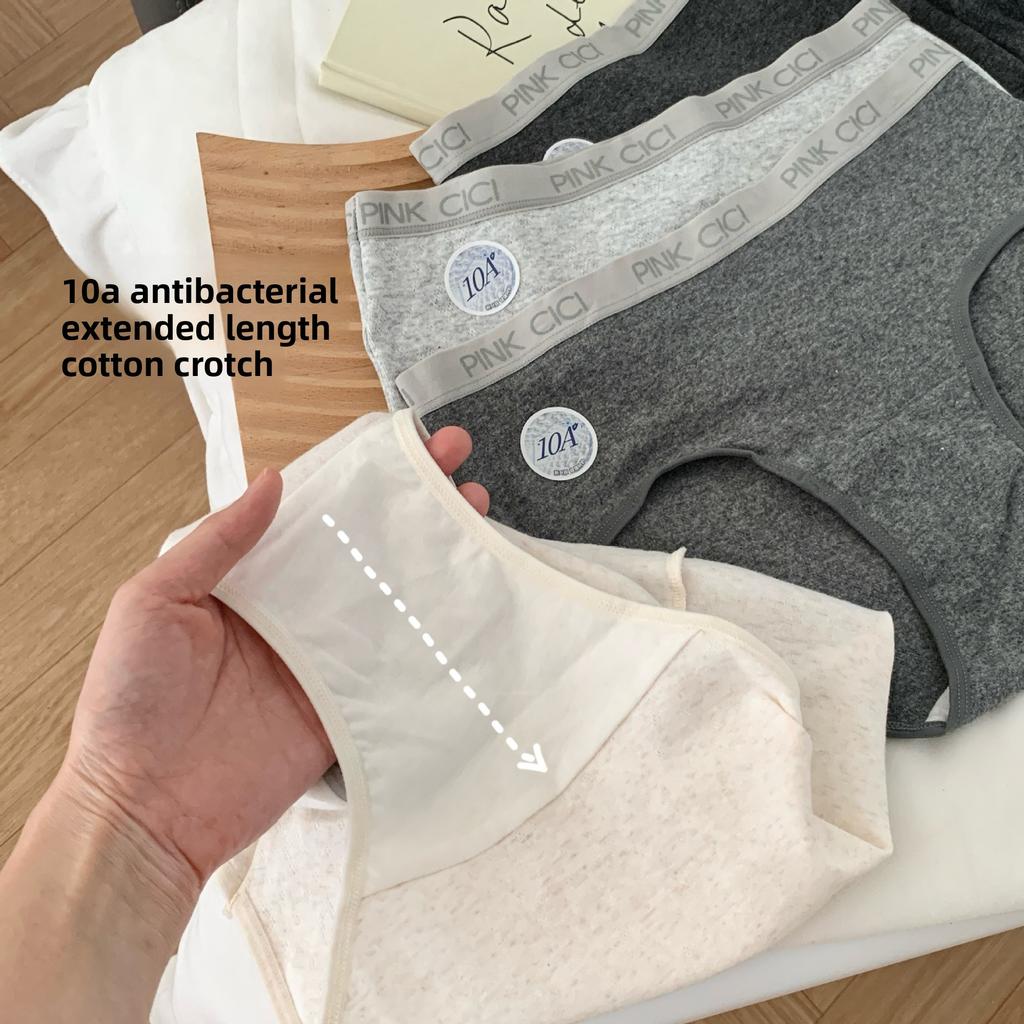 Women's Spring and Autumn Pure Cotton Color Contrast Letter Edge Dark Stripe 10A Antibacterial Crotch Midwaist Underwear